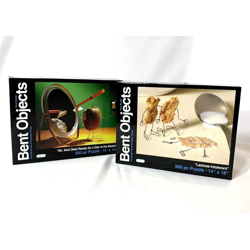 Bent Objects Puzzles x2 Terry Border 500 Piece Mr. Kiwi Lactose Intolerant NEW